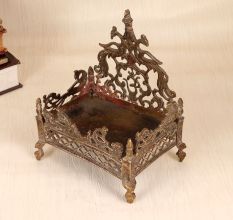 Handcrafted Finest Brass Lord Krishna Bed with Peacock Carving