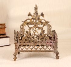 Handcrafted Finest Brass Lord Krishna Bed with Peacock Carving