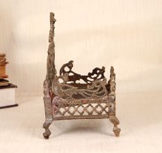 Handcrafted Finest Brass Lord Krishna Bed with Peacock Carving