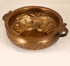 Handcrafted Engraved Finest Brass Urli in Vintage Finish