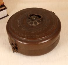 Handcrafted Vintage Finest Brass Chapati Box Crafted in Rajasthani Art