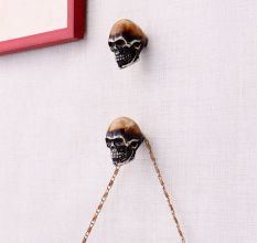 Brown Man Face Skull Resin Wall Hooks-2 Pieces