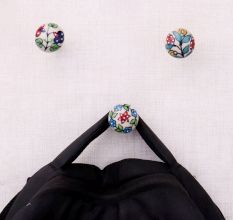 Multicolor Floral Ceramic Wall Hooks-3 Pieces