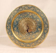Blue Enamel Work Brass Hanging Plate for Home Decoration