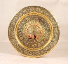 Handcrafted Brown and Red Enamel Brass Hanging Plate