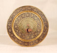 Beautiful Peacock Engraving Brass Hanging Plate for Decoration