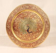 Handmade Premium Brass Hanging Plate with Red and Blue Enamel Work