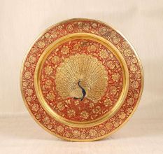 Indian Traditional Peacock Carving Brass Hanging Plate for Decor