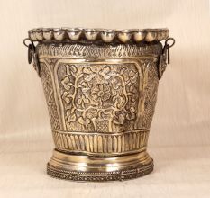 Handmade Brass Nickel Plated Bucket Planter for Decoration