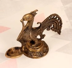 Handcrafted Finest Brass Peacock Oil Lamp for Prayer Room