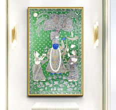 Beautiful Lord Krishna Cloth Pichwai Painting for Prayer Room