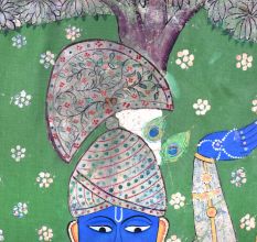 Beautiful Lord Krishna Cloth Pichwai Painting for Prayer Room