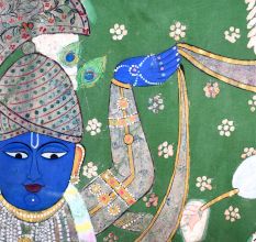 Beautiful Lord Krishna Cloth Pichwai Painting for Prayer Room