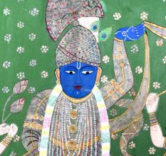 Beautiful Lord Krishna Cloth Pichwai Painting for Prayer Room