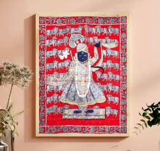 Lord Krishna Cloth Pichwai Painting in Golconda Art for Decoration