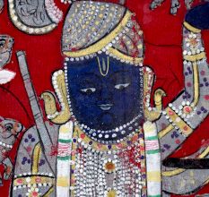 Lord Krishna Cloth Pichwai Painting in Golconda Art for Decoration