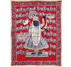 Lord Krishna Cloth Pichwai Painting in Golconda Art for Decoration