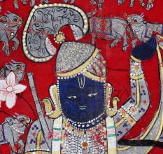 Lord Krishna Cloth Pichwai Painting in Golconda Art for Decoration