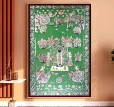 Hand-Painted Lord Krishna Pichwai Golconda Artwork on Cloth for Decor