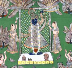 Hand-Painted Lord Krishna Pichwai Golconda Artwork on Cloth for Decor