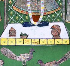 Hand-Painted Lord Krishna Pichwai Golconda Artwork on Cloth for Decor