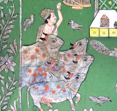 Hand-Painted Lord Krishna Pichwai Golconda Artwork on Cloth for Decor