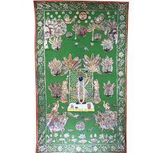 Hand-Painted Lord Krishna Pichwai Golconda Artwork on Cloth for Decor