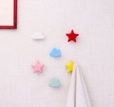 Ceramic Multicolor Star Cloud Modern Kids Wall Hooks-6 Pieces