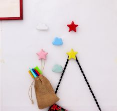Ceramic Multicolor Star Cloud Modern Kids Wall Hooks-6 Pieces
