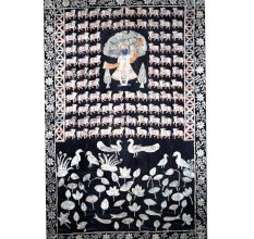 Beautiful Pichwai Painting of Lord Krishna on Cloth for Prayer Room