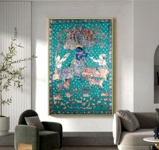 Beautifully Painted Cloth Pichwai Painting of Lord Krishna for Decor