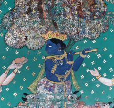 Beautifully Painted Cloth Pichwai Painting of Lord Krishna for Decor