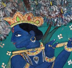 Beautifully Painted Cloth Pichwai Painting of Lord Krishna for Decor