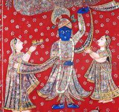 Vibrant Colored Lord Krishna Pichwai Painting for Prayer Room