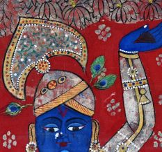 Vibrant Colored Lord Krishna Pichwai Painting for Prayer Room