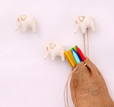 Baby Elephant Shape Ceramic Wall Hooks-3 Pieces