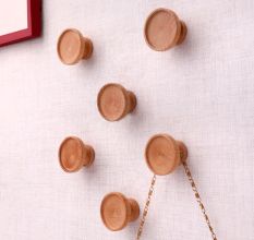 Round Natural Wooden Wall Hooks-6 Pieces