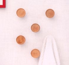 Round Natural Wooden Wall Hooks-6 Pieces