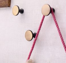 Antique Gold Brass Round Beaded Modern Wall Hooks-3 Pieces