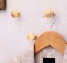 Gold Round Shape Brass Modern Wall Hooks-3 Pieces