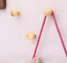 Gold Round Shape Brass Modern Wall Hooks-3 Pieces