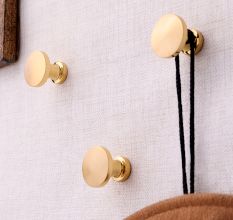 Gold Round Shape Brass Modern Wall Hooks-3 Pieces