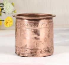 Engraved Beautiful Finest Copper Panchpatra Pot for Hindu Rituals