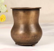 Plain Brown Finish Vintage Brass Panchpatra Pot for Rituals