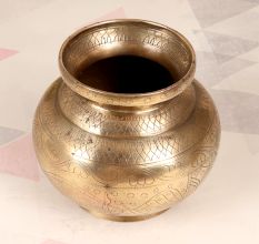 Engraved South Indian Art Brass Holy Water Pot for Rituals