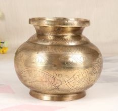 Engraved South Indian Art Brass Holy Water Pot for Rituals
