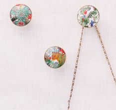 Tropical Multicolor Ceramic Wall Hook With Gold Work-3 Pieces