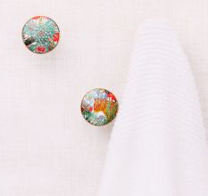 Tropical Multicolor Ceramic Wall Hook With Gold Work-3 Pieces