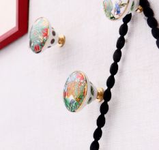 Tropical Multicolor Ceramic Wall Hook With Gold Work-3 Pieces
