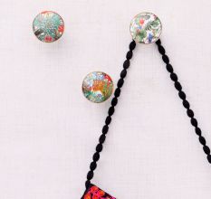 Tropical Multicolor Ceramic Wall Hook With Gold Work-3 Pieces